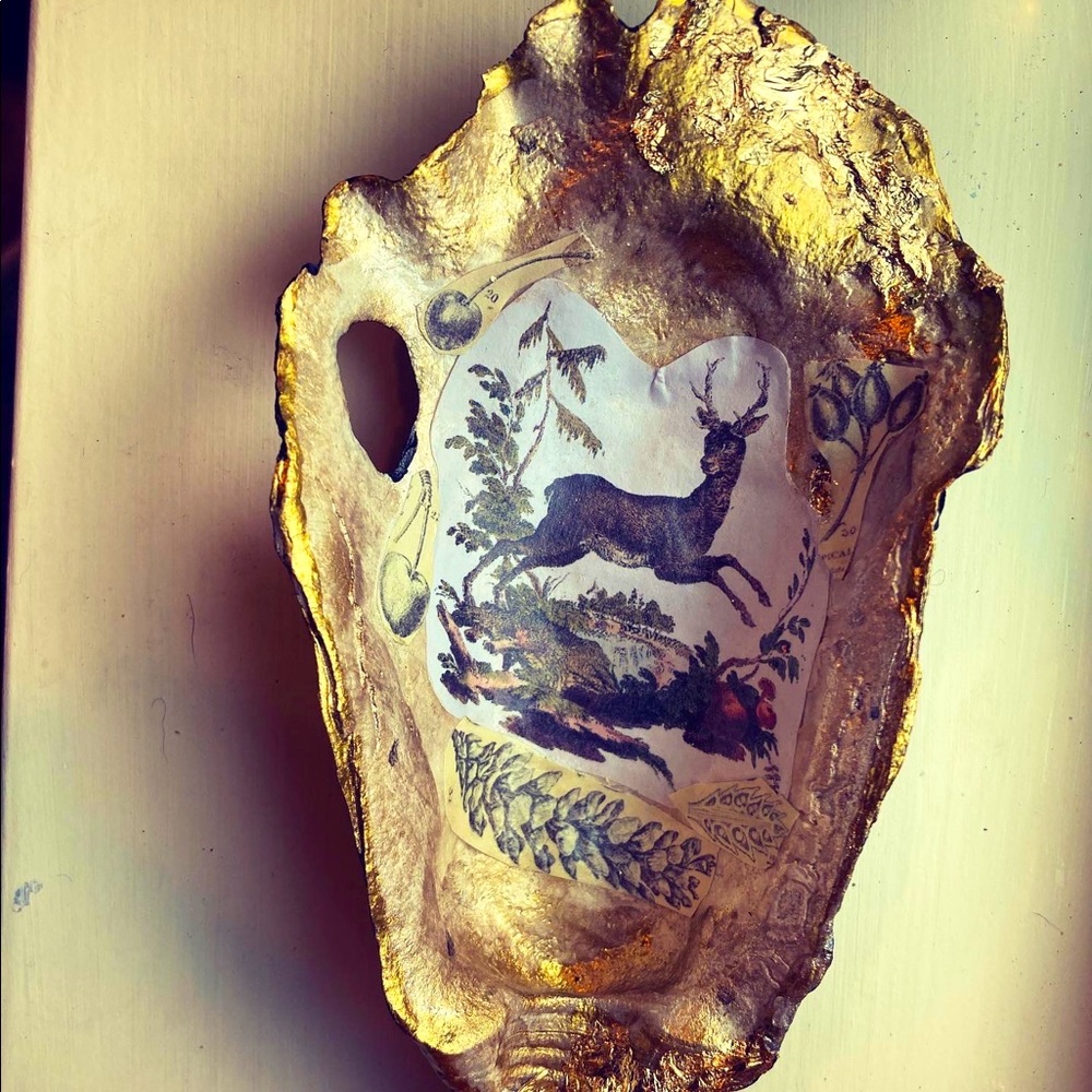 Painted and Decoupaged Oyster Shell dish